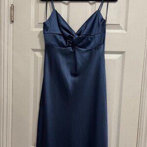 Blue silk midi skirt